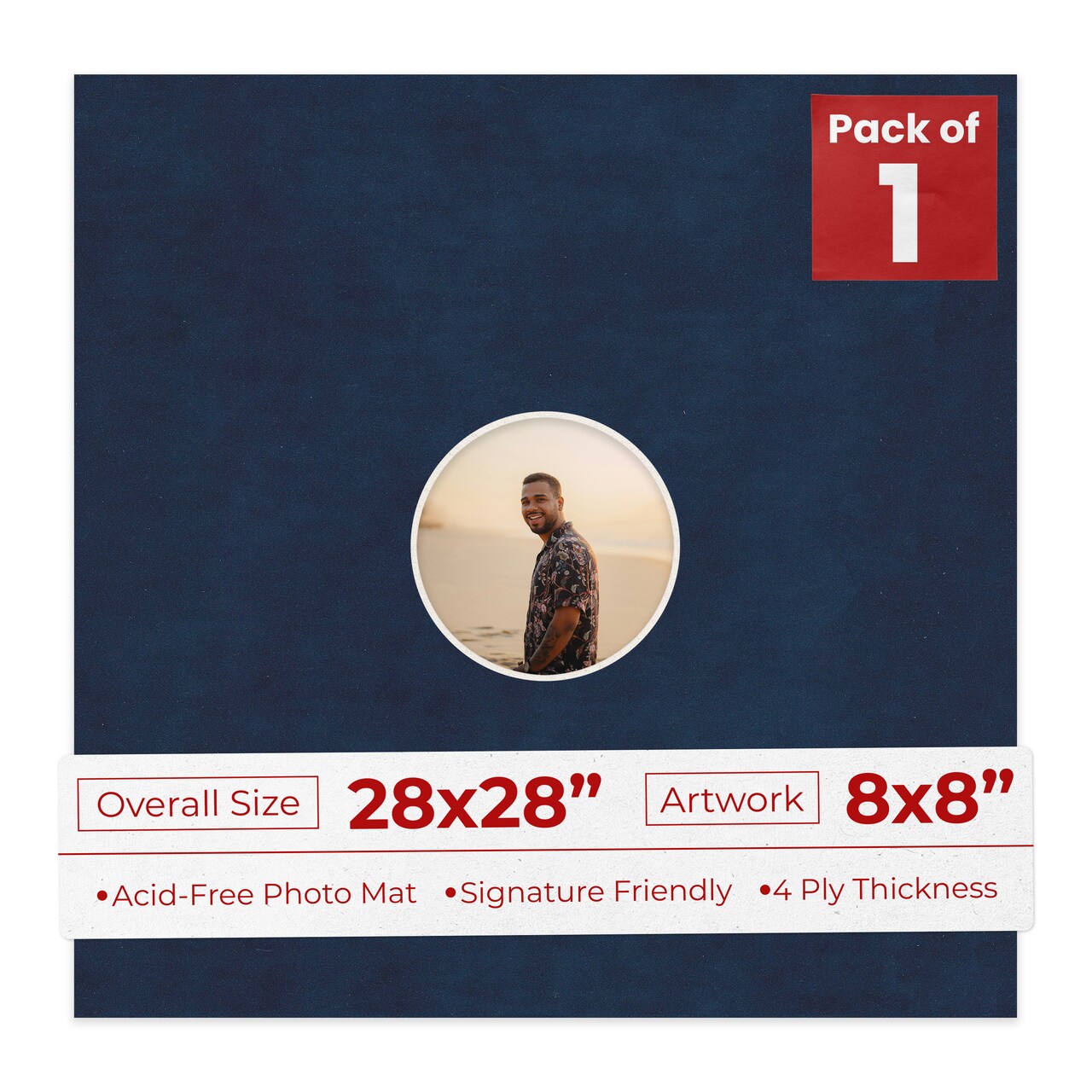 Navy Suede Mat Board for 28x28 Frames - Circle Opening for 8x8 Photos